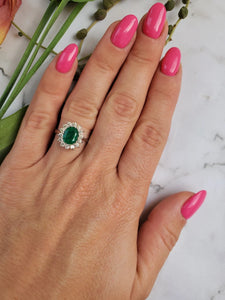 1 carat Green Emerald Engagement Ring-Diamond ring with Emerald-halo emerald ring-Oval cut engagement ring-Diana Ring-vintage emerald ring