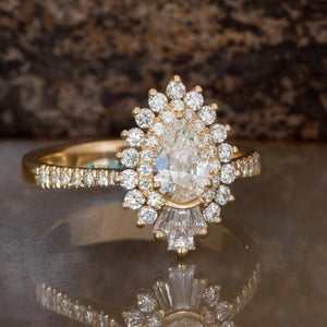 1.3ct carat diamond ring-Halo wedding ring-Promise ring-Pear diamond ring-Filigree ring-Gatsby ring-Baguette ring-Baguette Engagement Ring