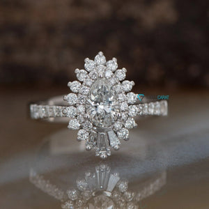 1ct diamond ring-Baguette Ring-Promise ring-Pear diamond ring-Estate ring-Gatsby ring-halo wedding ring-Vintage diamond ring-Solid gold ring