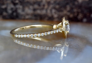 Halo wedding ring-Diamond Engagement Ring-Solid gold ring-Dainty Promise Ring-Promise ring-Halo diamond ring-Art deco ring-yellow gold ring - SevenCarat