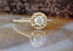 Halo wedding ring-Diamond Engagement Ring-Solid gold ring-Dainty Promise Ring-Promise ring-Halo diamond ring-Art deco ring-yellow gold ring - SevenCarat