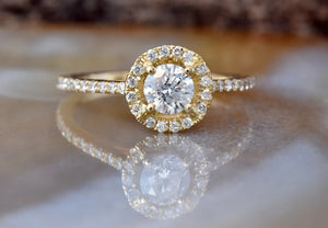 Halo wedding ring-Diamond Engagement Ring-Solid gold ring-Dainty Promise Ring-Promise ring-Halo diamond ring-Art deco ring-yellow gold ring - SevenCarat