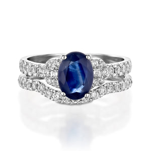 Diamond ring with Sapphire-Blue Sapphire-1ct Blue Sapphire Engagement Ring-Sapphire ring-Anniversary ring-Solid gold ring-Oval sapphire ring
