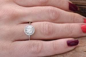 Halo wedding ring-Diamond Engagement Ring-Round halo-Dainty Promise Ring-Promise ring-Halo diamond ring-Art deco ring-Solid gold ring