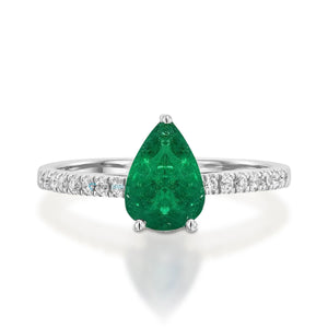 Emerald Diamond Engagement Ring -Gold Ring-Emerald Engagement Ring -Anniversary present-Promised ring-Green Emerald ring-Pear emerald ring-14k white gold,anniversary gift,Art Deco Ring,diamond ring,emerald engagement,engagement ring,green emerald ring,Green stone,Natural emerald,Pear emerald ring,pear sapphire ring,Promise Ring,unique emerald ring,vs,vvs