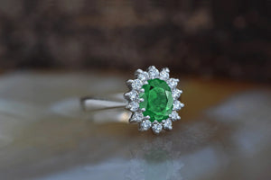 Vintage emerald ring-1 CT Green Emerald Engagement Ring-Diamond ring with Emerald-halo emerald ring-14k white gold,Anniversary ring,Art deco ring,diamond ring,emerald jewelry,Gemstone,Green emerald ring,halo emerald ring,Oval,Oval emerald ring,Princess Diana Ring,Promise ring,Ring,Round,statement ring,Vintage ring,vintage emerald ring,vs,vvs