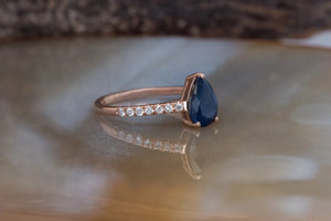 Blue Sapphire Diamond Engagement Ring -Rose Gold Ring-Sapphire Engagement Ring -Pear shaped sapphire-Promised ring-Blue Sapphire ring-14k white gold,anniversary gift,Art Deco Ring,diamond ring,engagement ring,Gemstone,Green sapphire ring,Green stone,Pear,pear sapphire ring,Promise Ring,Ring,saphhire jewelry,sapphire engagement,sapphire wedding,unique sapphire ring,vs,vvs