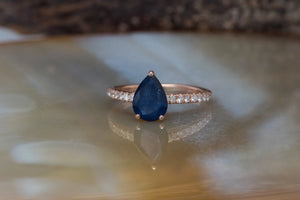 Blue Sapphire Diamond Engagement Ring -Rose Gold Ring-Sapphire Engagement Ring -Pear shaped sapphire-Promised ring-Blue Sapphire ring-14k white gold,anniversary gift,Art Deco Ring,diamond ring,engagement ring,Gemstone,Green sapphire ring,Green stone,Pear,pear sapphire ring,Promise Ring,Ring,saphhire jewelry,sapphire engagement,sapphire wedding,unique sapphire ring,vs,vvs
