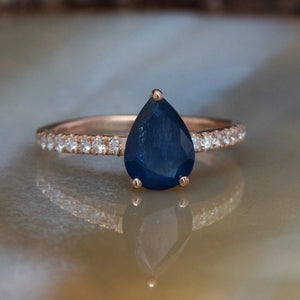 Blue Sapphire Diamond Engagement Ring -Rose Gold Ring-Sapphire Engagement Ring -Pear shaped sapphire-Promised ring-Blue Sapphire ring-14k white gold,anniversary gift,Art Deco Ring,diamond ring,engagement ring,Gemstone,Green sapphire ring,Green stone,Pear,pear sapphire ring,Promise Ring,Ring,saphhire jewelry,sapphire engagement,sapphire wedding,unique sapphire ring,vs,vvs