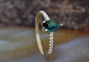 Diamond ring with Sapphire-Green sapphire 0.70 ct -Sapphire Engagement Ring-Green sapphire ring-Green sapphire ring gold-Anniversary ring