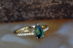 Diamond ring with Sapphire-Green sapphire 0.70 ct -Sapphire Engagement Ring-Green sapphire ring-Green sapphire ring gold-Anniversary ring