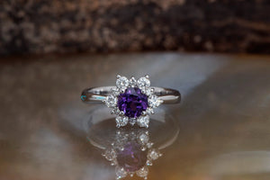 Amethyst flower diamond engagement ring