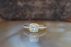 Cushion halo ring carat Diamond ring-Yellow gold ring