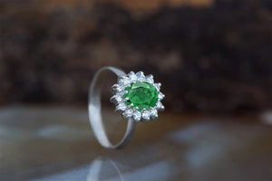 Vintage emerald ring-1 CT Green Emerald Engagement Ring-Diamond ring with Emerald-halo emerald ring-14k white gold,Anniversary ring,Art deco ring,diamond ring,emerald jewelry,Gemstone,Green emerald ring,halo emerald ring,Oval,Oval emerald ring,Princess Diana Ring,Promise ring,Ring,Round,statement ring,Vintage ring,vintage emerald ring,vs,vvs