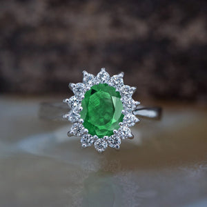 Vintage emerald ring-1 CT Green Emerald Engagement Ring-Diamond ring with Emerald-halo emerald ring-14k white gold,Anniversary ring,Art deco ring,diamond ring,emerald jewelry,Gemstone,Green emerald ring,halo emerald ring,Oval,Oval emerald ring,Princess Diana Ring,Promise ring,Ring,Round,statement ring,Vintage ring,vintage emerald ring,vs,vvs