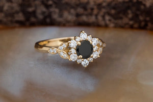 Black diamond ring engagement-Black diamond-Flower ring -Promise ring-Black diamond flower ring-Black Gold Engagement Ring-Black Gold Ring