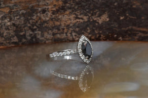 1ct black diamond ring-Halo engagement ring-Marquise ring-Marquise engagement ring-Marquise ring gold-Anniversary Ring-Art Deco Ring - SevenCarat