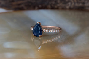 Blue Sapphire Diamond Engagement Ring -Rose Gold Ring-Sapphire Engagement Ring -Pear shaped sapphire-Promised ring-Blue Sapphire ring-14k white gold,anniversary gift,Art Deco Ring,diamond ring,engagement ring,Gemstone,Green sapphire ring,Green stone,Pear,pear sapphire ring,Promise Ring,Ring,saphhire jewelry,sapphire engagement,sapphire wedding,unique sapphire ring,vs,vvs