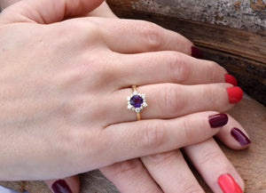 Amethyst flower diamond engagement ring