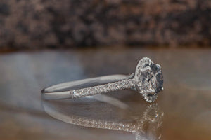 1.5 ct Salt and Pepper diamond engagement ring-Vintage salt and pepper-Halo diamond ring-salt and pepper engagement ring-grey diamond