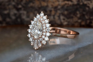 1 1/2 Carat Diamond engagement ring vintage-14K gold-Promise ring-Pear cut ring-Baguette diamond ring-Art deco ring-Princess ring vintage