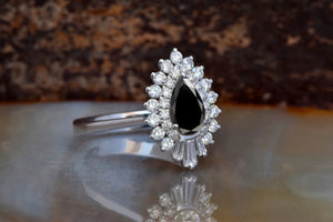 Black diamond vintage ring-Promise ring-Art deco ring-Gatsby Ring-Teardrop ring-Black diamond ring-Vintage ring-Curved wedding band