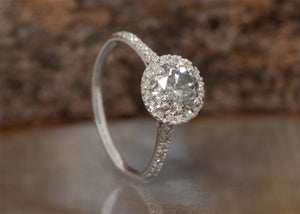 2 ct Salt and Pepper diamond engagement ring-Vintage salt and pepper-Halo diamond ring-salt and pepper engagement ring-grey diamond