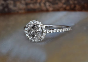 1.5 carat diamond ring-Salt and Pepper diamond engagement ring-Vintage ring-Salt and pepper engagement ring-Grey diamond-Salt pepper ring