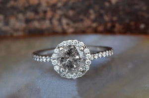 1.5 carat diamond ring-Salt and Pepper diamond engagement ring-Vintage ring-Salt and pepper engagement ring-Grey diamond-Salt pepper ring