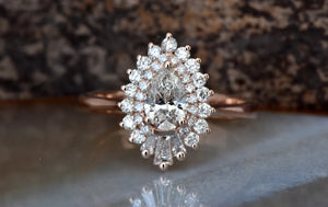 1 1/2 Carat Diamond engagement ring vintage-14K gold-Promise ring-Pear cut ring-Baguette diamond ring-Art deco ring-Princess ring vintage