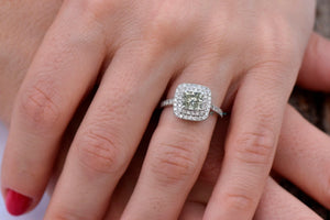 1.50 Halo Cushion diamond ring-Vintage salt and pepper ring-Promise ring-Salt and pepper ring-Salt pepper diamond-Cushion cut ring