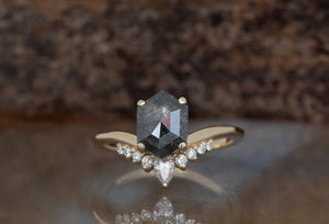 1.73ct Hexagon diamond-salt & pepper diamond-Salt and Pepper diamond engagement ring-Salt and pepper ring-Hexagon ring-Hexagon diamond ring