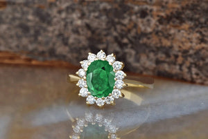 1 carat Green Emerald Engagement Ring-Diamond ring with Emerald-halo emerald ring-Oval cut engagement ring-Diana Ring-vintage emerald ring