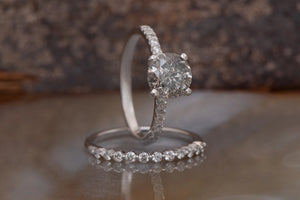 2 carat salt & pepper diamond-Salt and Pepper diamond engagement ring-4 prong solitaire ring-Promise ring-Salt and pepper ring-Wedding set