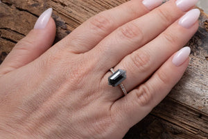 2.22 ct elongated hexagon diamond Salt and Pepper engagement ring - 14k 18K Rose Gold