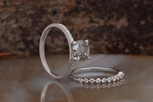 2 carat salt & pepper diamond-Salt and Pepper diamond engagement ring-4 prong solitaire ring-Promise ring-Salt and pepper ring-Wedding set