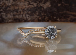 2 ct Salt and Pepper diamond non traditional wedding set- 14k 18K Yellow Gold
