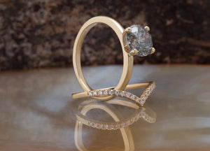 2 ct Salt and Pepper diamond non traditional wedding set- 14k 18K Yellow Gold