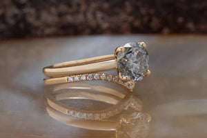 2 ct Salt and Pepper diamond engagement ring - 14k 18K Yellow Gold