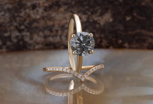 2 ct Salt and Pepper diamond engagement ring - 14k 18K Yellow Gold