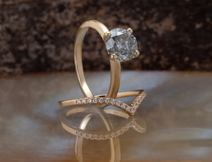 2 ct Salt and Pepper diamond non traditional wedding set- 14k 18K Yellow Gold