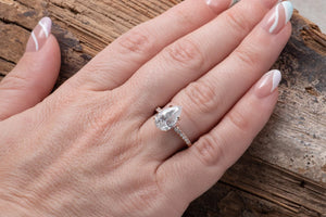 2.14 ct Salt & Pepper pear diamond engagement ring - 14k 18K Rose Gold