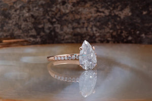 2.14 ct Salt & Pepper pear diamond engagement ring - 14k 18K Rose Gold