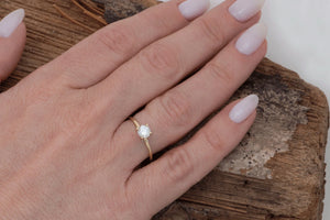 Gold Solitaire Ring-Solitaire diamond ring-Solitaire 6 prong-Solitaire ring 1 ct-Dainty ring-Solid gold ring-Tiny ring-Round halo