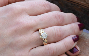 Solitaire ring-Gold ring -Art deco engagement ring-Gold Statement Ring