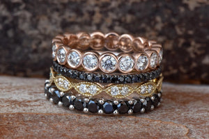 Black diamond band-Micro pave ring-Diamond wedding Band-Stacking rings-Matching bands-Black Diamond Ring-Solid gold ring-Matching rings