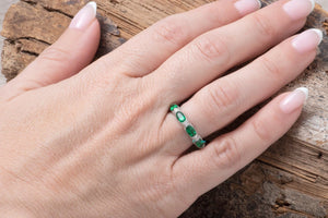 Micro pave ring -Diamond wedding Band 0.45ct-Stacking rings-Emerald wedding band-Emerald band -Emerald ring-Solid gold ring-1ct emerald ring