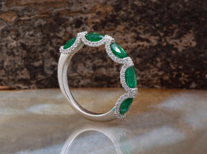 Micro pave ring -Diamond wedding Band 0.45ct-Stacking rings-Emerald wedding band-Emerald band -Emerald ring-Solid gold ring-1ct emerald ring
