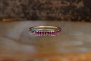 Micro pave ring-Ruby ring gold band-Stacking ring-14k gold-Solid gold ring-Cluster Ring 0.20ct-Ruby wedding band-Ruby ring-Ruby ring gold
