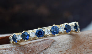 Sapphire eternity band-Blue sapphire engagement ring-Blue sapphire band-14K Yellow Gold Ring-Women Jewelry-Anniversary ring-Multistones ring - SevenCarat